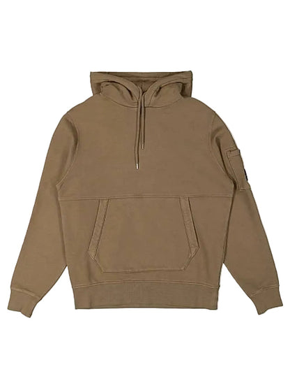 Cp Company Garment Dyed Overhead Lens Hoodie In Butternut Brown