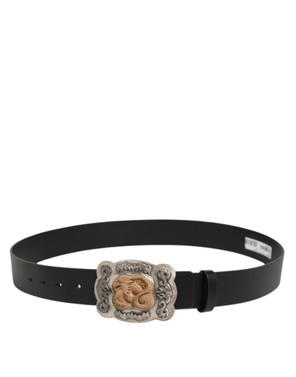 Dolce & Gabbana Black Leather Gothic Dragon Metal Buckle Belt