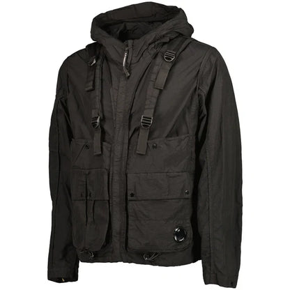 Cp Company Flatt Nylon Reversible Hooded Lens Jacket In Black