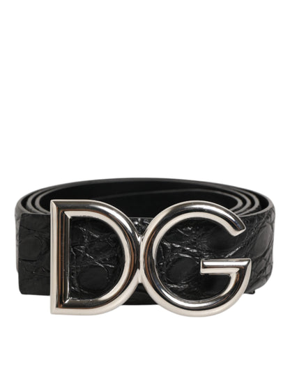 Dolce & Gabbana Black Exotic Leather DG Logo Buckle Belt