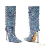 Load image into Gallery viewer, Paris crystal denim boots