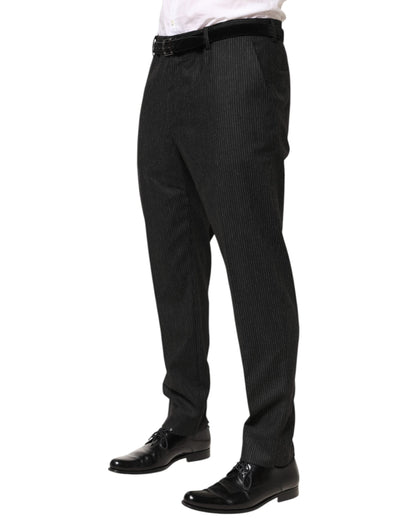 Dolce & Gabbana Black Cotton Mid Waist Dress Trouser Pants
