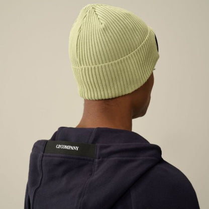 Cp Company Cotton Goggle Beanie In White Pear Green