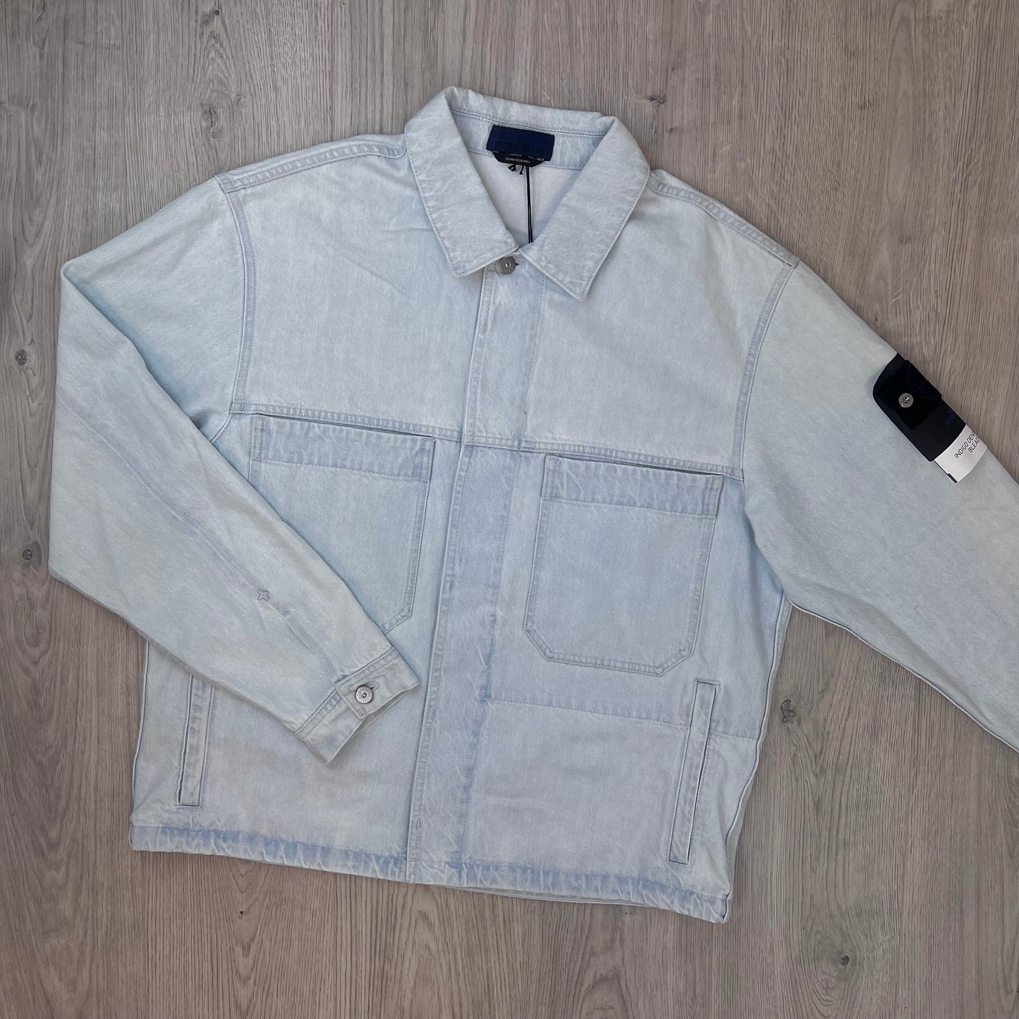 Stone Island Bleached Denim Jacket - Blue