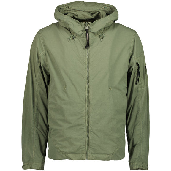 Cp Company Flatt Nylon Reversible Hooded Lens Jacket In Agave Green
