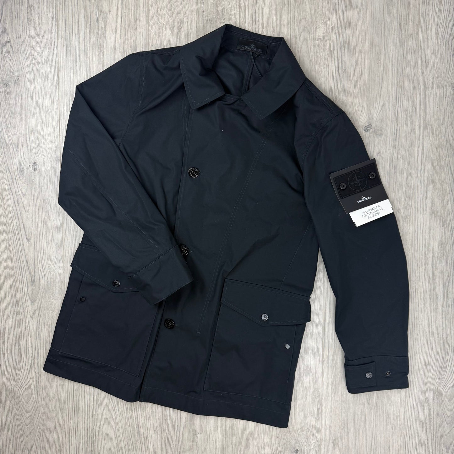 Stone Island Ghost Canvas Pea Coat - Black