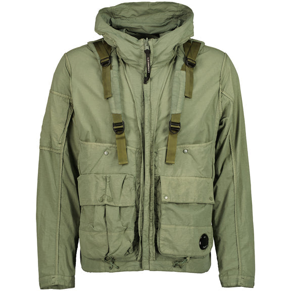 Cp Company Flatt Nylon Reversible Hooded Lens Jacket In Agave Green