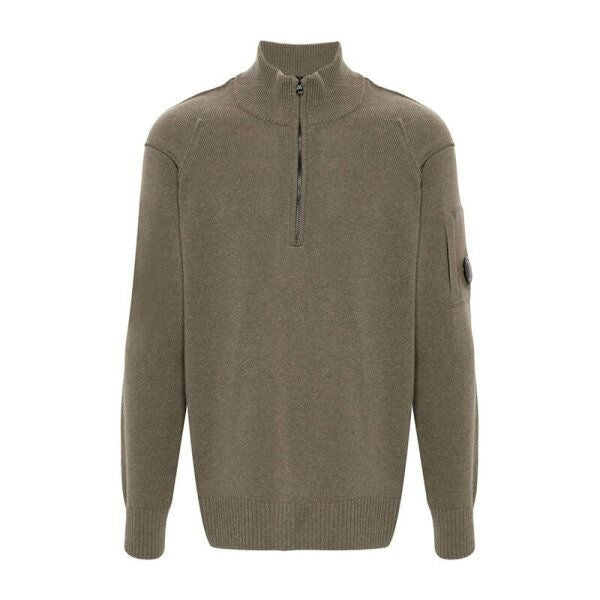 Cp Company Lambswool Grs Half Zip Knit In Walnut Brown