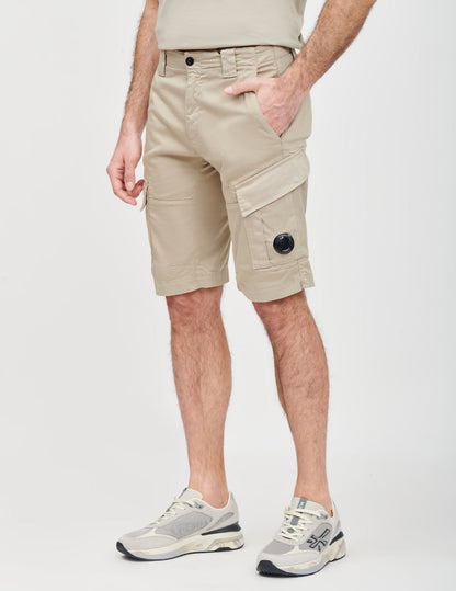 Cp Company 116A Satin Stretch Cargo Shorts In Vintage Khaki