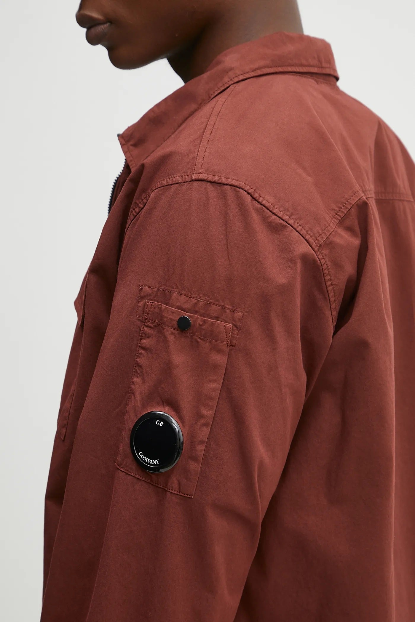 Cp Company 124A Organic Gabardine Lens Zip Overshirt In Sable