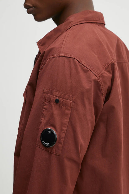 Cp Company 124A Organic Gabardine Lens Zip Overshirt In Sable
