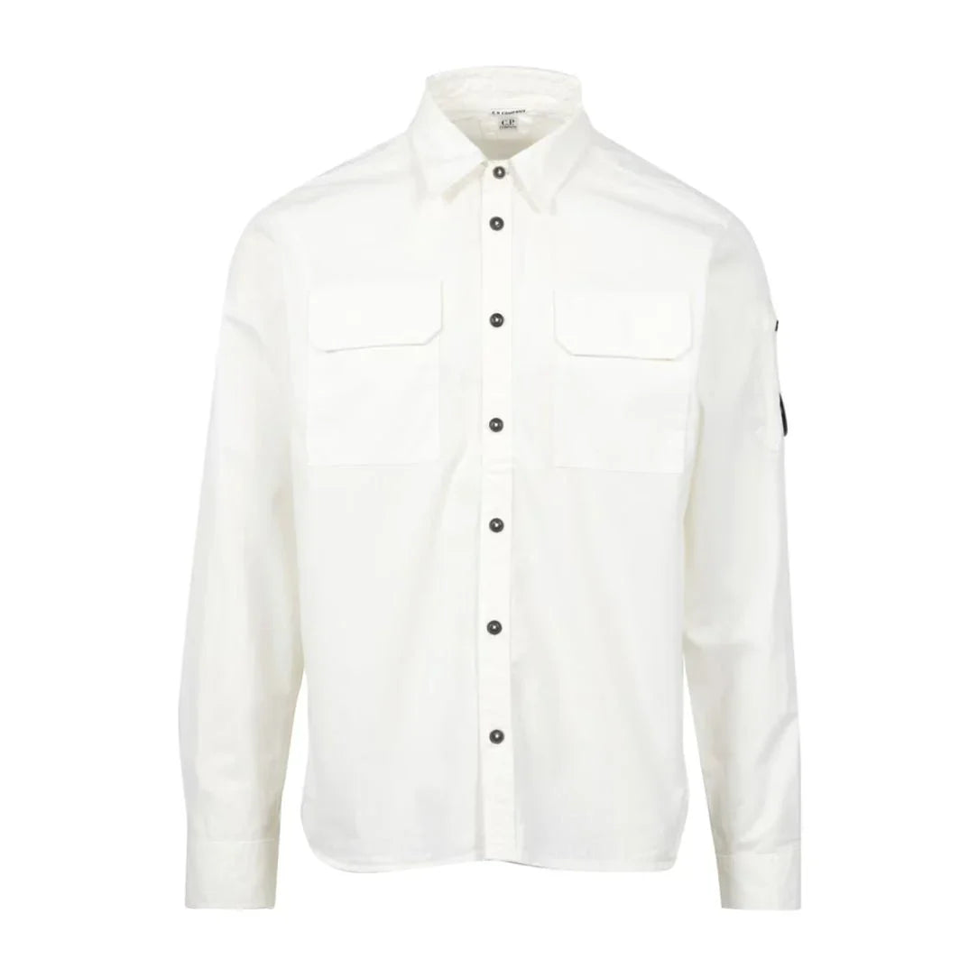 Cp Company Gabardine Lens Button Overshirt In White with Certilogo