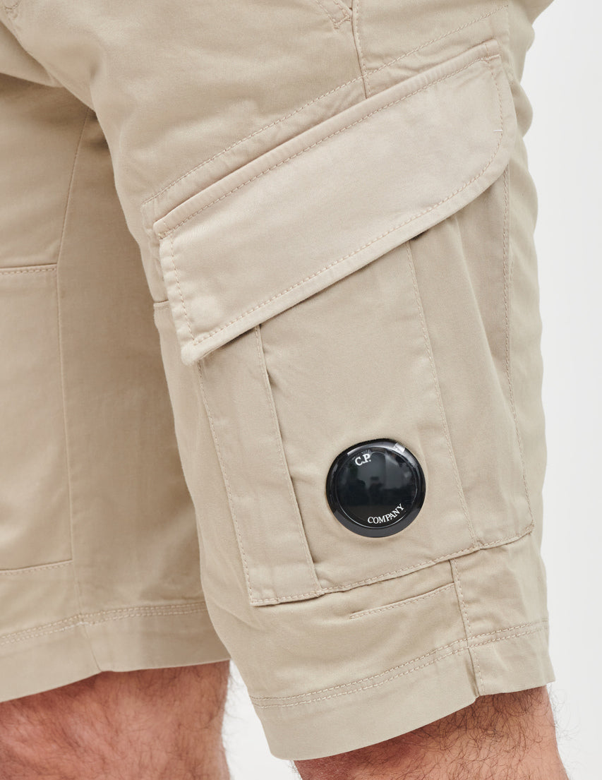 Cp Company 116A Satin Stretch Cargo Shorts In Vintage Khaki