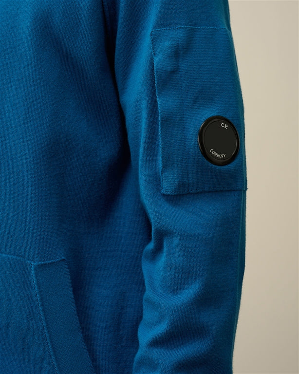Cp Company Sea Island Knitted Full Zip Lens Cardigan In Blue