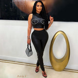 Load image into Gallery viewer, Kizza leather crystal leggings set (Black)