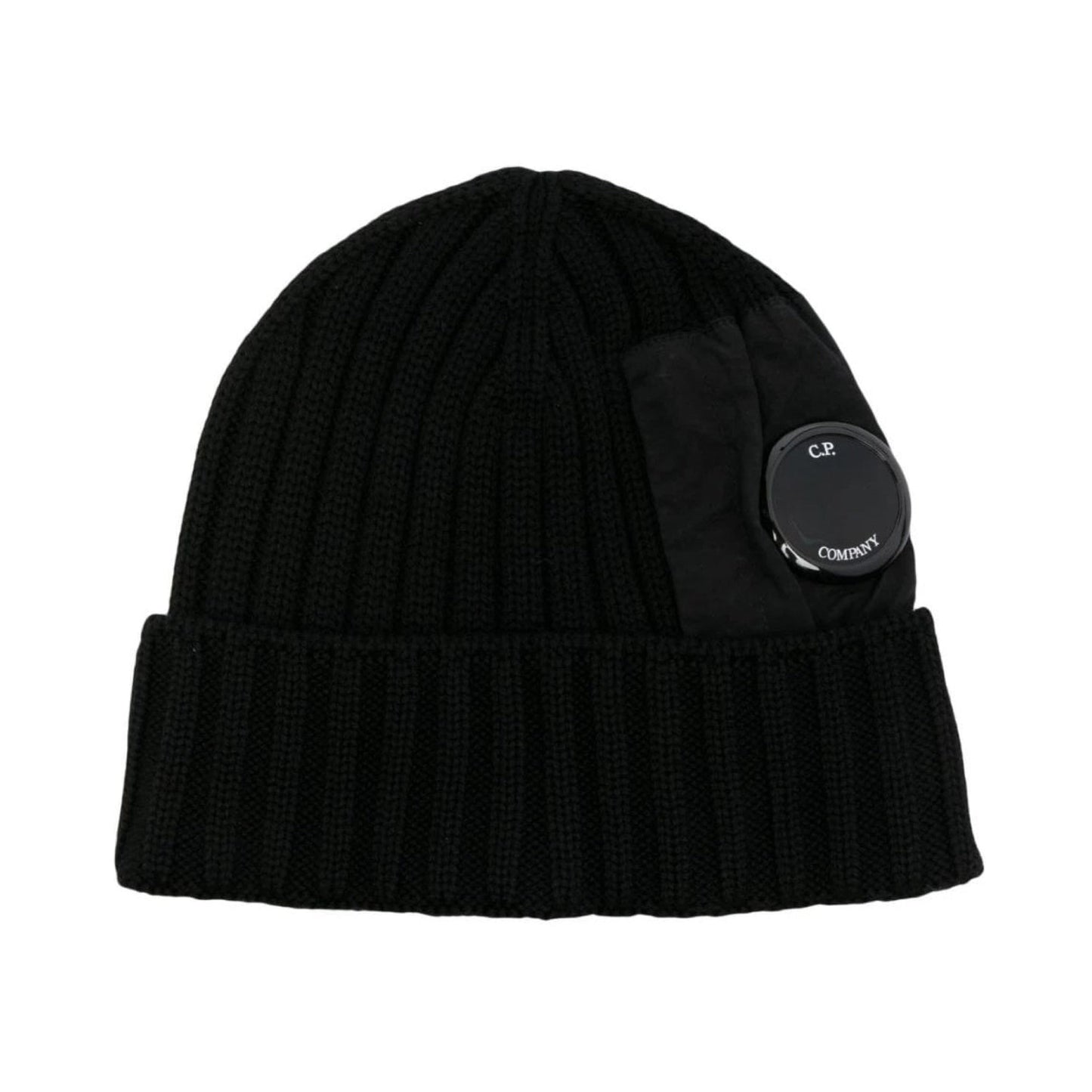 Cp Company Extrafine Merino Wool Mixed Lens Beanie In Black