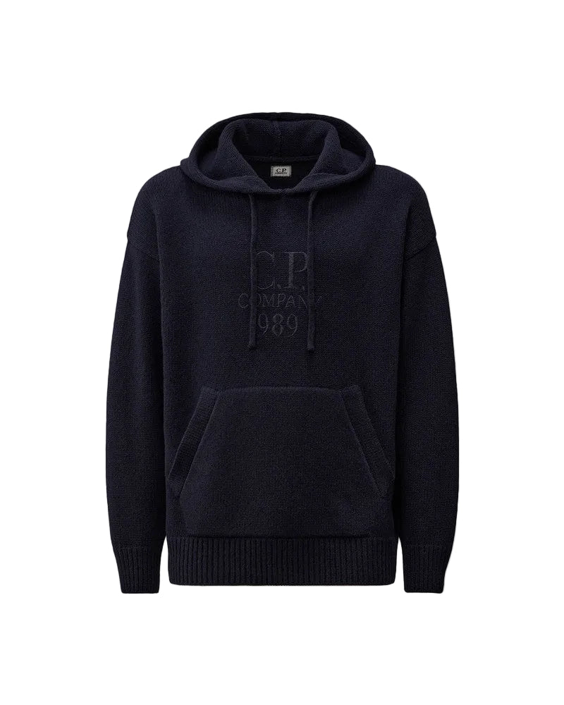 Cp Company Lambswool Grs Boxy Hooded Knit In Navy