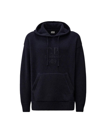 Cp Company Lambswool Grs Boxy Hooded Knit In Navy