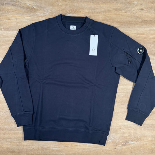 C.P. Company Diagonal Raised Fleece Crewneck Lens Sweatshirt in Navy
