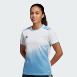Load image into Gallery viewer, adidas Micomp Soccer Jersey White/Sky Youth and Women's