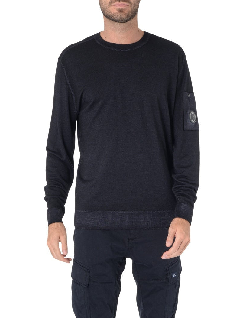 Cp Company Extrafine Merino Wool Lens Sweatshirt In Navy