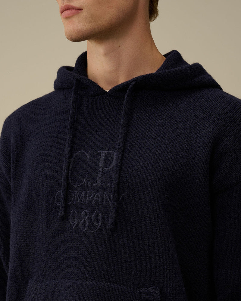 Cp Company Lambswool Grs Boxy Hooded Knit In Navy