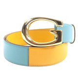 Load image into Gallery viewer, Gucci Memorable Buckle g Logo Bicolor Leather Belt Yellow Blue