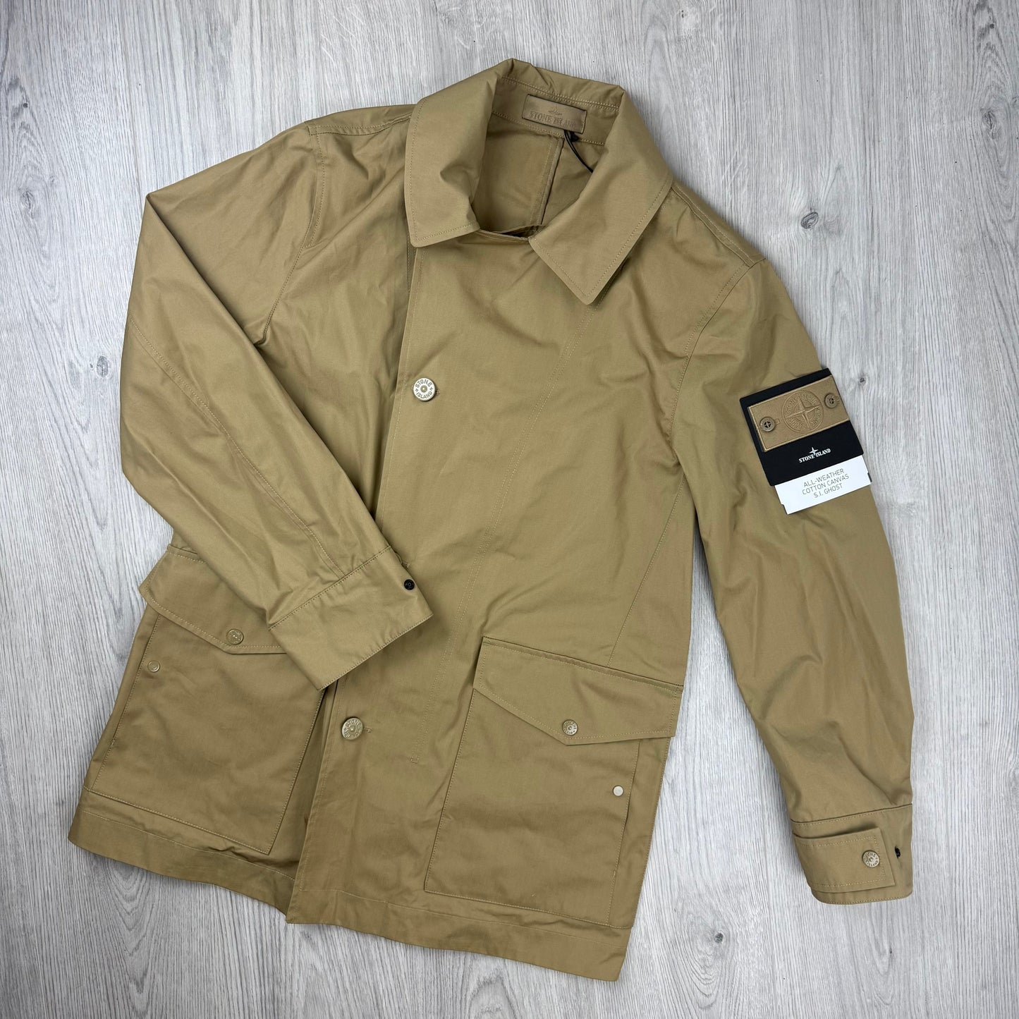 Stone Island Ghost Canvas Pea Coat - Dark Beige
