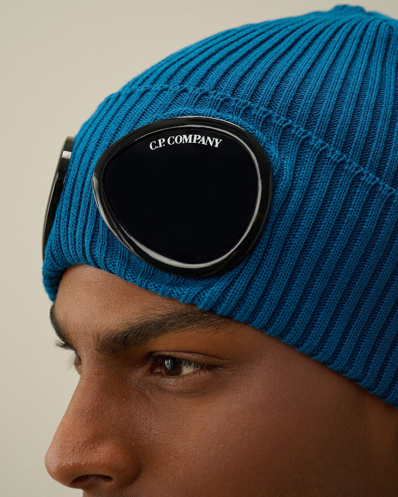 Cp Company Cotton Goggle Beanie In Ink Blue