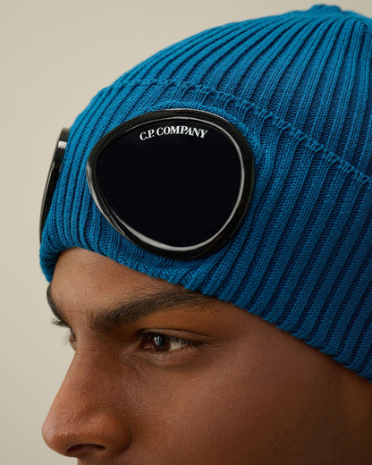 Cp Company Cotton Goggle Beanie In Ink Blue