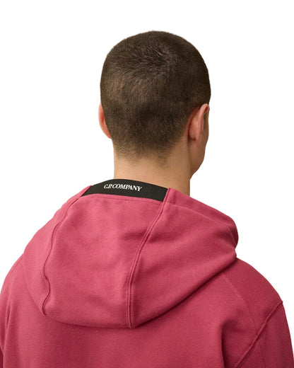 Cp Company 16cm Diagonal Raised Lens Overhead Hoodie In Red Bud