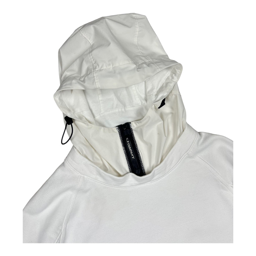 Cp Company Diagonal Raised Mixed Shell Hoodie In White