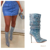 Load image into Gallery viewer, Paris crystal denim boots