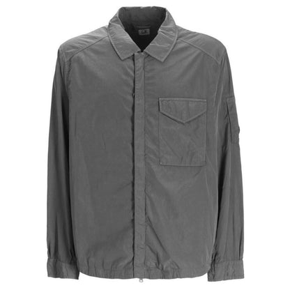 Cp Company 095A Chrome-R Full Zip Overshirt in Smoked Pearl with Certilogo