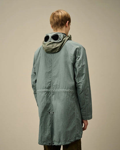 Cp Company Flatt Nylon Fishtail Goggle Parka Jacket In Stormy Weather