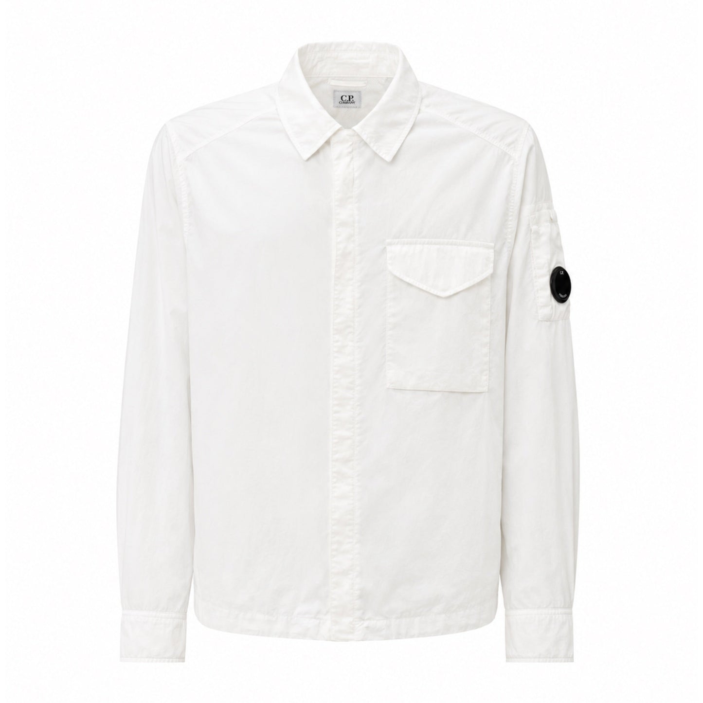 Cp Company 095A Chrome-R Full Zip Overshirt in White with Certilogo