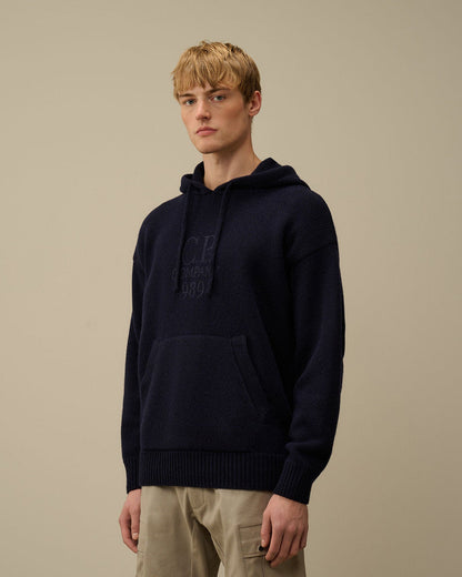 Cp Company Lambswool Grs Boxy Hooded Knit In Navy