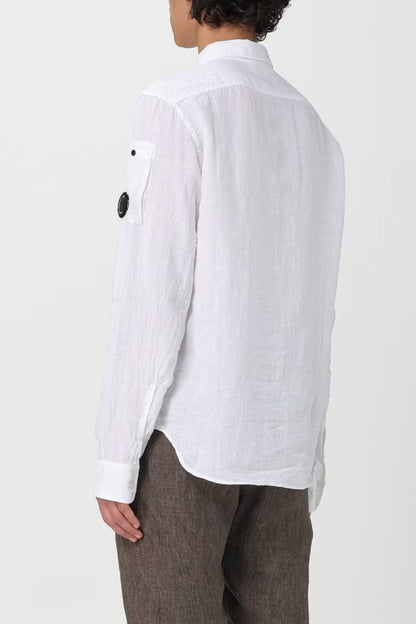 Cp Company 301A Linen Button Up Lens Safari Shirt In White