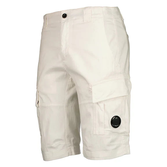 Cp Company 116A Satin Stretch Cargo Shorts In White