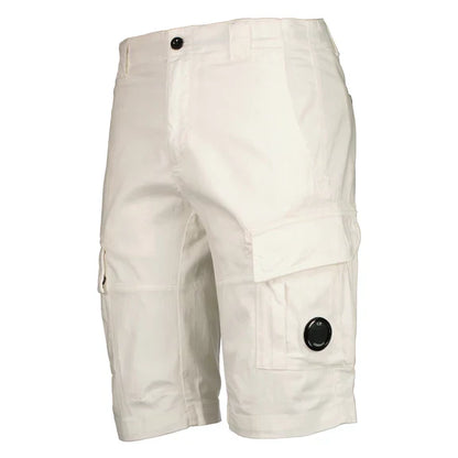 Cp Company 116A Satin Stretch Cargo Shorts In White