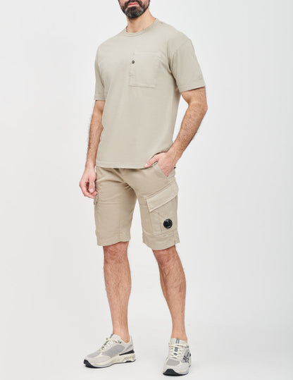 Cp Company 116A Satin Stretch Cargo Shorts In Vintage Khaki