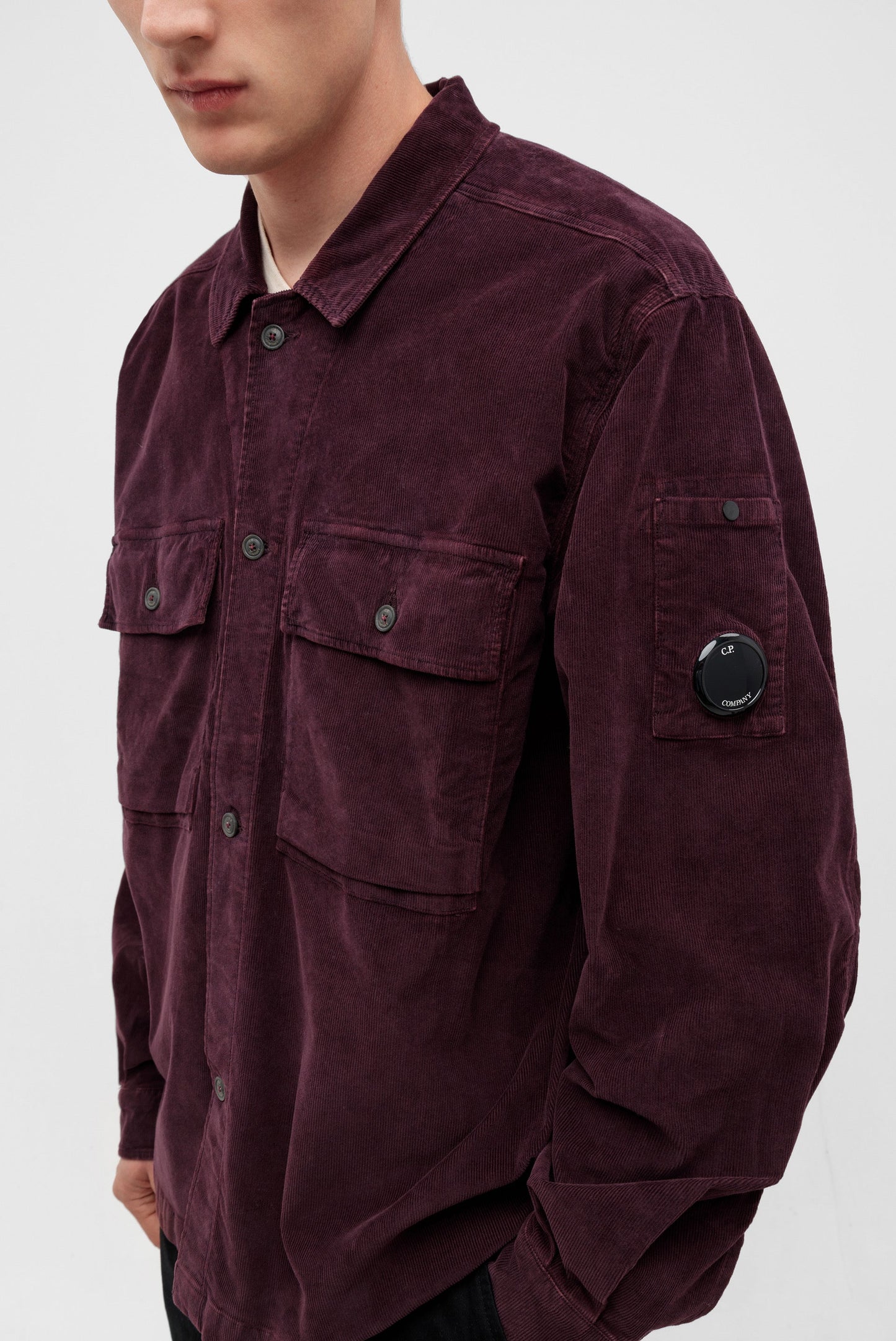 Cp Company Corduroy Utility Lens Overshirt In Potent Purple