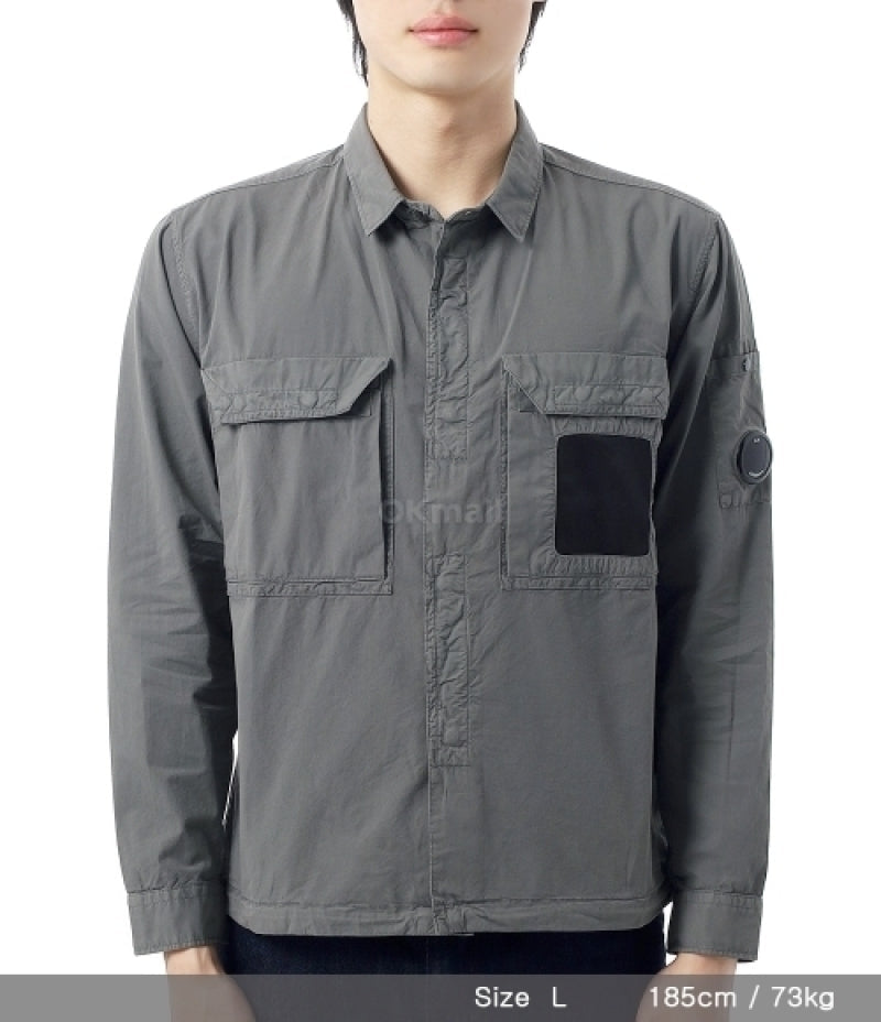 Cp Company 142A Organic Cotton Gabardine Overshirt In Smoked Pearl with Certilogo