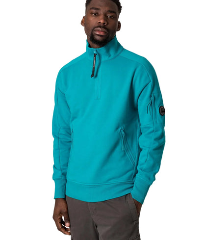 Cp Company Quarter Zip Polo Collar Sweatshirt In Tile Blue