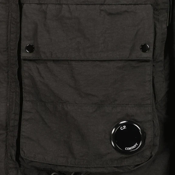 Cp Company Flatt Nylon Reversible Hooded Lens Jacket In Black