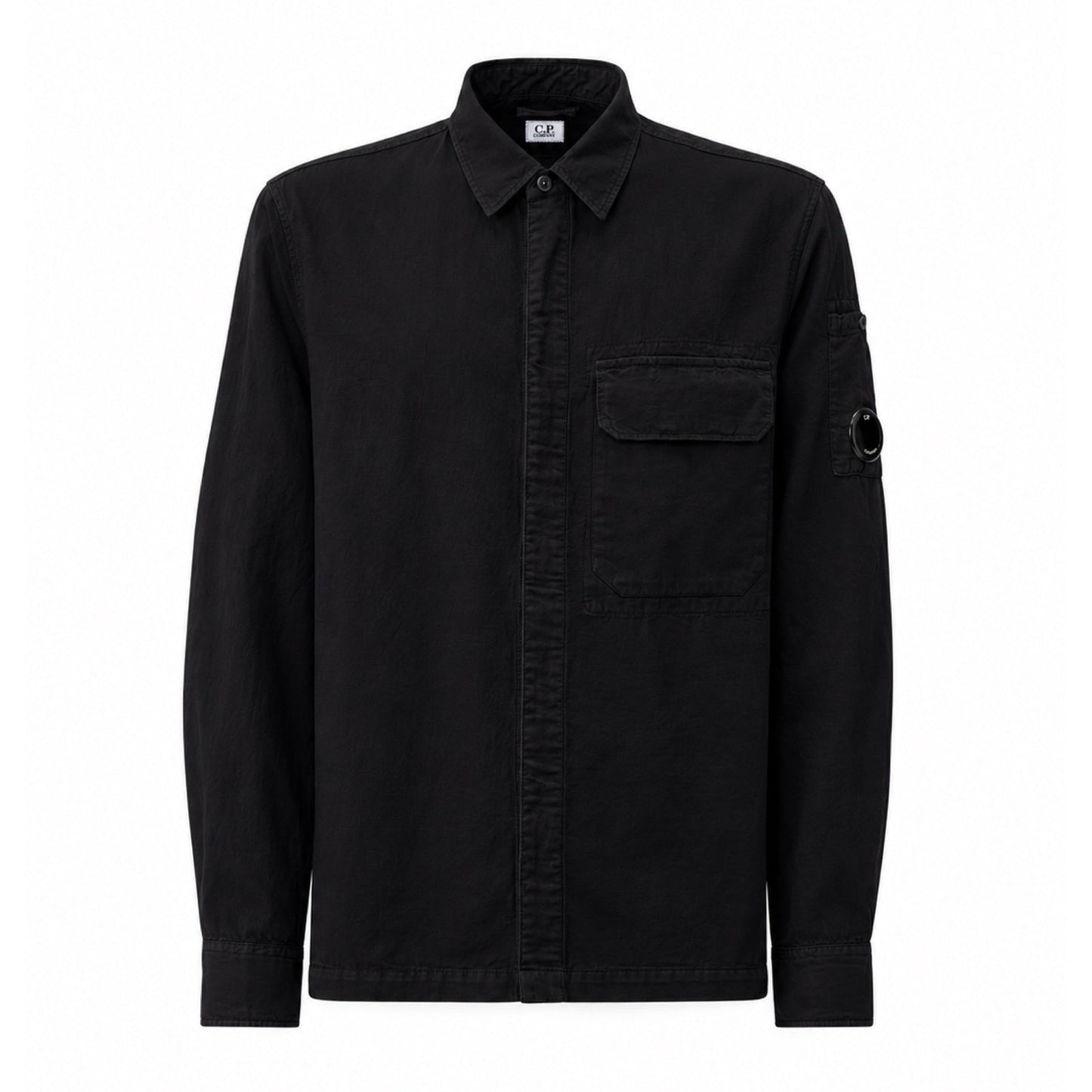 Cp Company Broken Linen / Cotton Lens Overshirt In Black with Certilogo