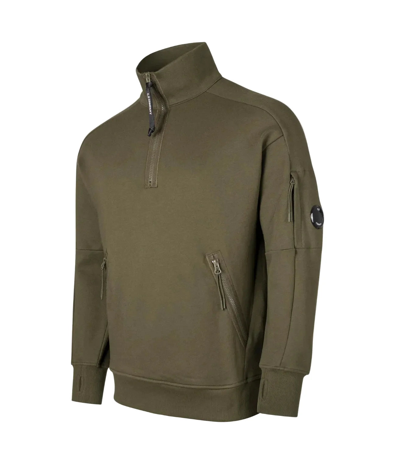 Cp Company 16cm Diagonal Raised Quarter Zip Lens Sweatshirt In Ivy Green