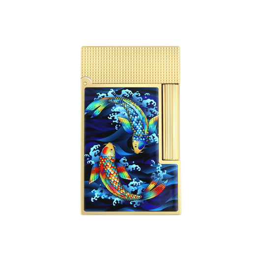 S.T. DUPONT Ligne 2 Golden Koi Fish Blue Lighter/Briquet C16397SH