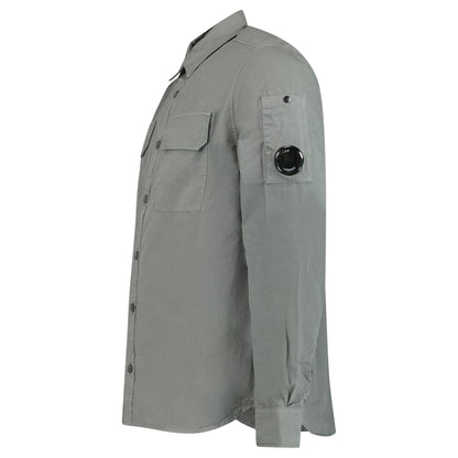 Cp Company Gabardine Lens Button Overshirt In Smoked Pearl With Certilogo