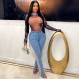 Load image into Gallery viewer, Milan crystal fringe jeans (Blue/silver)